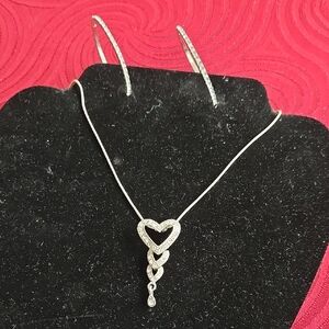 Elegant Silver Heart Necklace and Earring Set